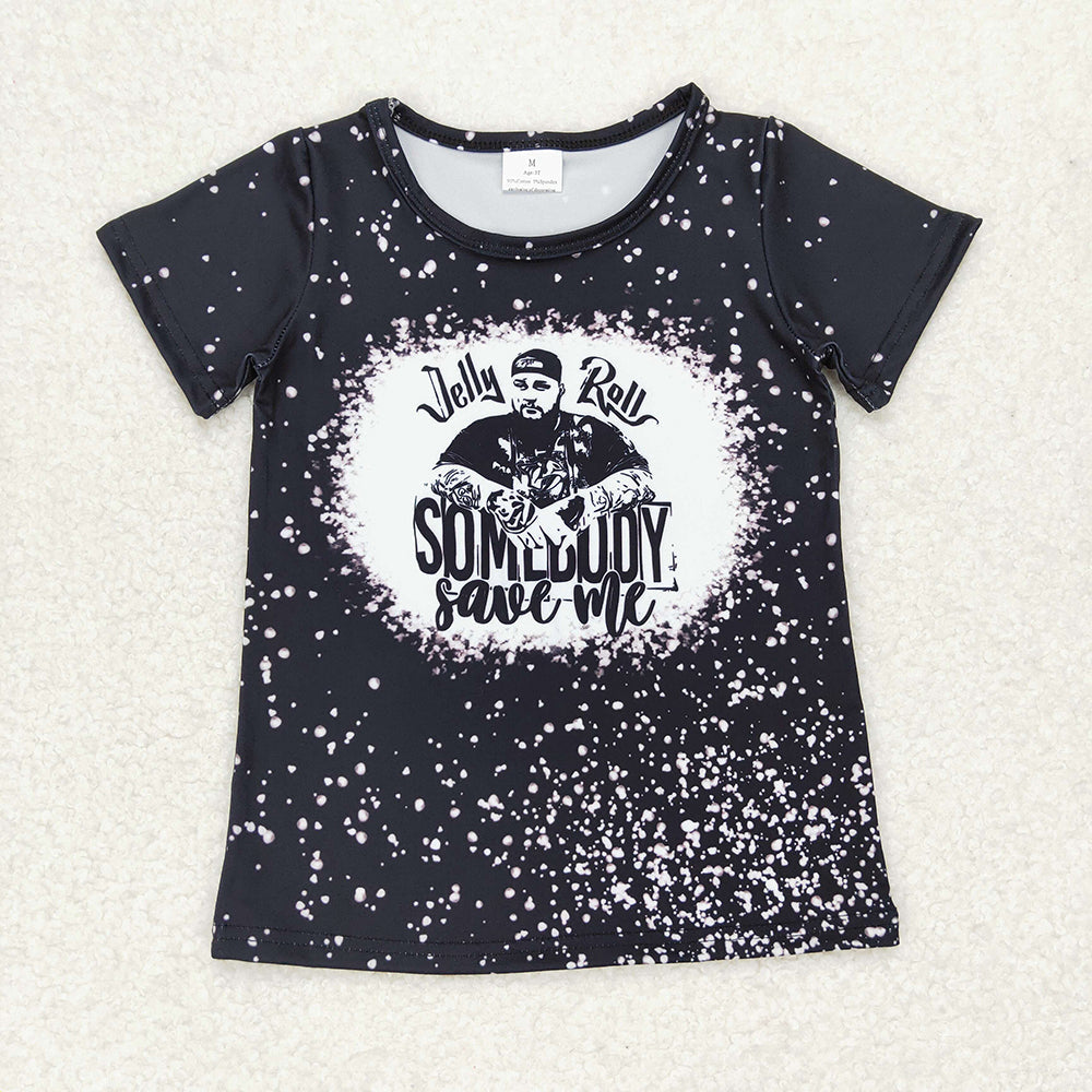 Baby Girls Black Singer Bleached Short Sleeve Tee Shirts Tops