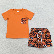 Load image into Gallery viewer, Baby Boys Orange Pocket Shirt Top Basketball Shorts Clothes Sets
