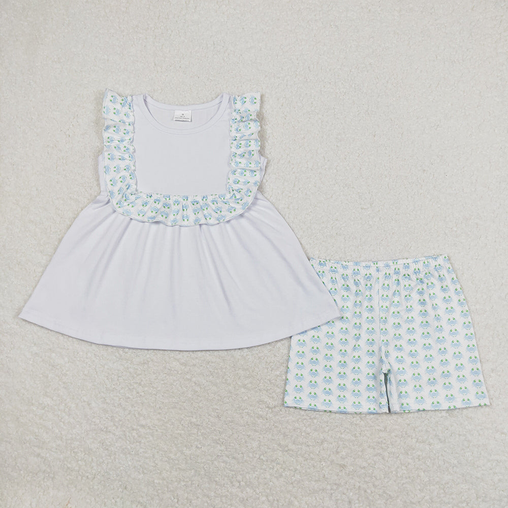 Baby Girls Bib Sleeveless Tunic Crabs Shorts Clothes Sets