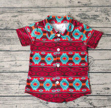Load image into Gallery viewer, Baby Boys Western Wine Turquoise Aztec Short Sleeve Buttons Tee Shirts Tops
