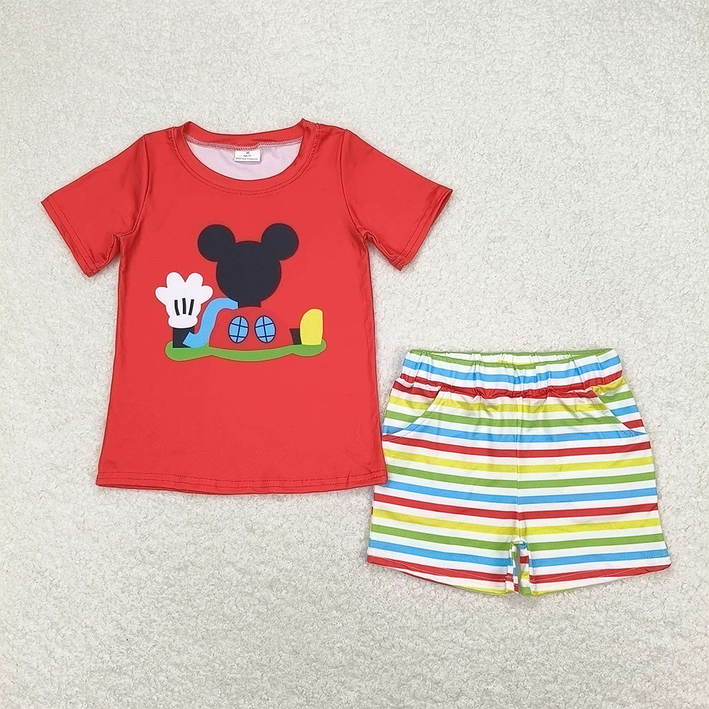 Baby Boys Red Mouse Head Shirt Top Stripes Shorts Clothes Sets