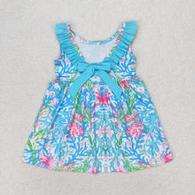 Load image into Gallery viewer, Baby Girls Blue Flowers Ruffle Knee Length Dresses
