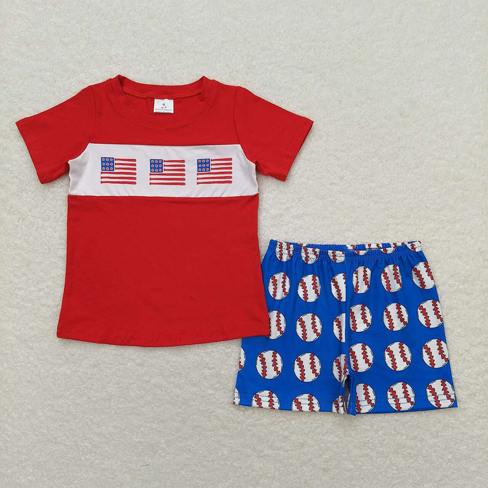 Baby Boys Baseball Flags Shirt Top Shorts Clothes Sets