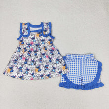 Load image into Gallery viewer, Baby Girls Blue Mouse Tunic Top Ruffle Shorts Clothes Sets
