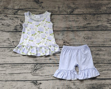 Load image into Gallery viewer, Baby Girls Blue Flowers Sleeveless Tunic Ruffle Shorts Clothes Sets
