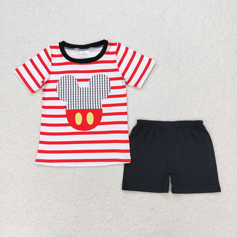 Baby Boys Red Stripes Cartoon Mouse Shirt Top Shorts Clothes Sets