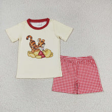 Load image into Gallery viewer, Baby Boys Bear Tiger Short Red Checkered Shorts Clothes Sets
