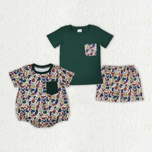 Load image into Gallery viewer, Baby Boys Green Pocket Sibling Brother Camo Rompers Shorts Clothes Sets
