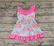 Load image into Gallery viewer, Baby Girls Blue Dots Pink Flowers Bow Knee Length Dresses
