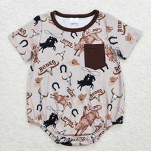 Load image into Gallery viewer, Baby Boys Grey Rodeo Horse Shirt Buttons Top Shorts Brother Romper Pajamas Clothes Sets
