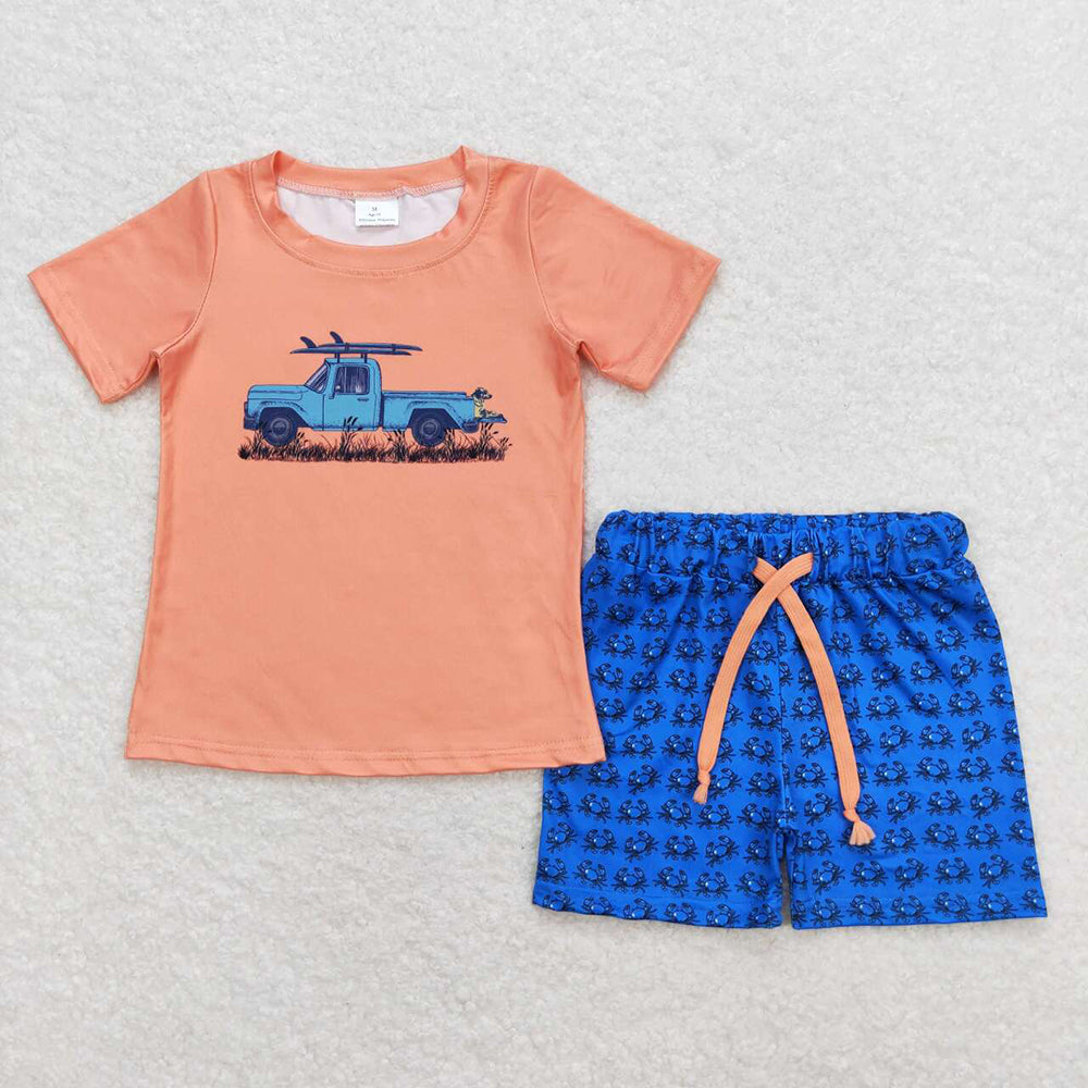 Baby Boys Truck Shirt Top Crab Shorts Outfits Clothes Sets