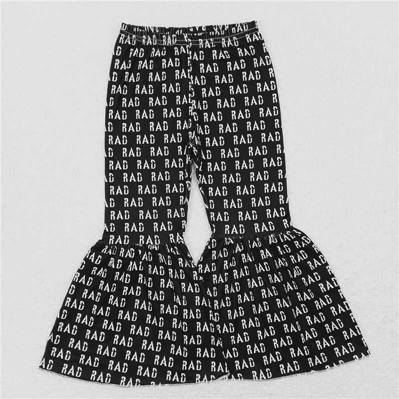 Baby Girls Black Words Bell Bottom Pants 240220