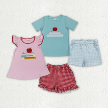 Load image into Gallery viewer, Sibling Embroidery Baby Girls Boys Apple Back To School Books Outfits Sets
