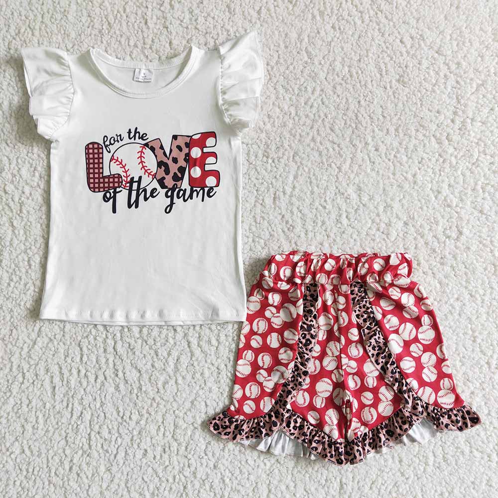 Baby girls baseball flutter sleeve shirt top ruffle shorts summer shorts sets
