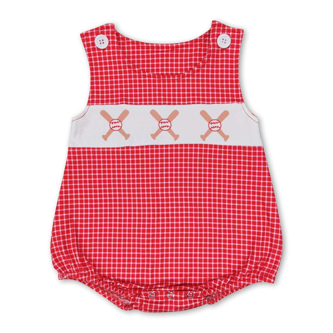 Baby Boys Sleeveless Red Checkered Baseball Summer Rompers