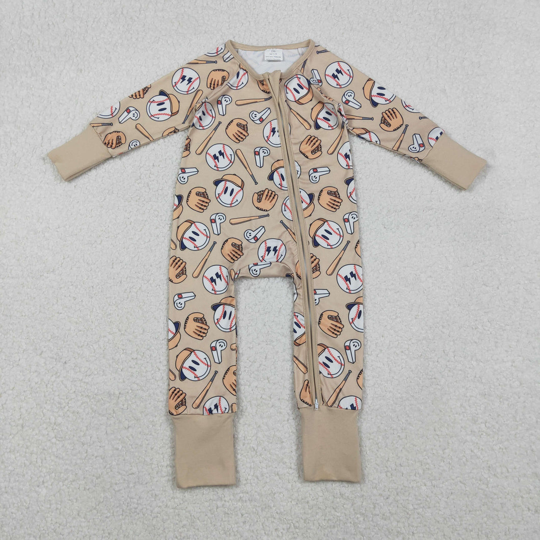 Baby Boys Smile Baseballs Team Two Way Zip Convertible Rompers