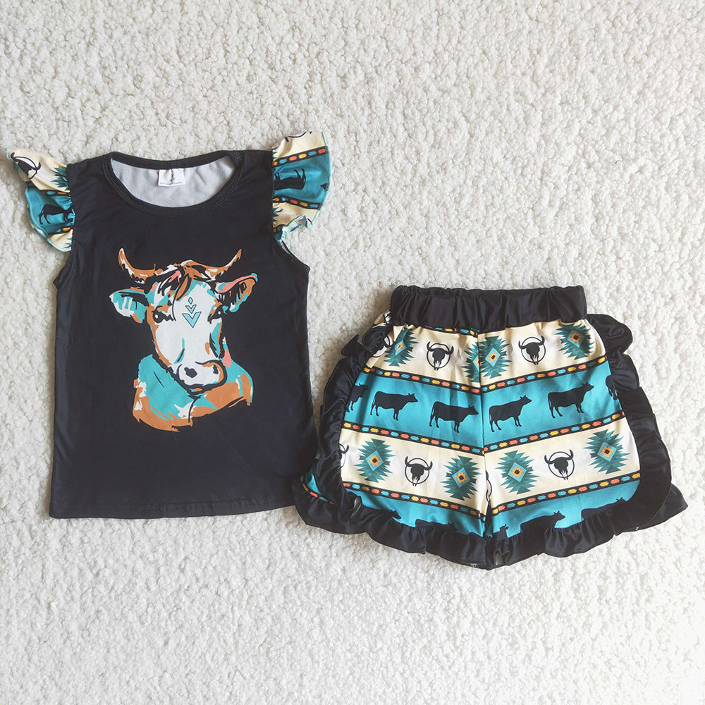 Black heifer  puffy sleeves Shorts sets