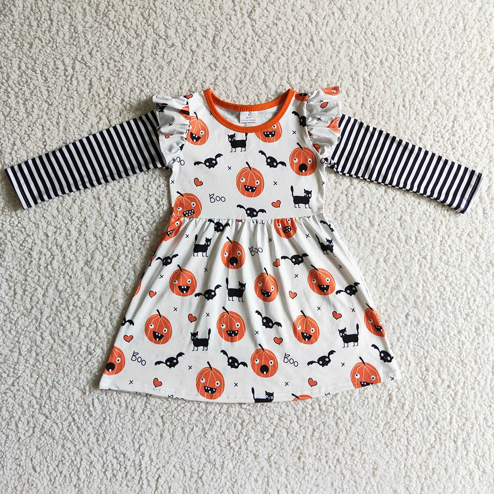 Baby girls pumpkin stripe long sleeve dresses