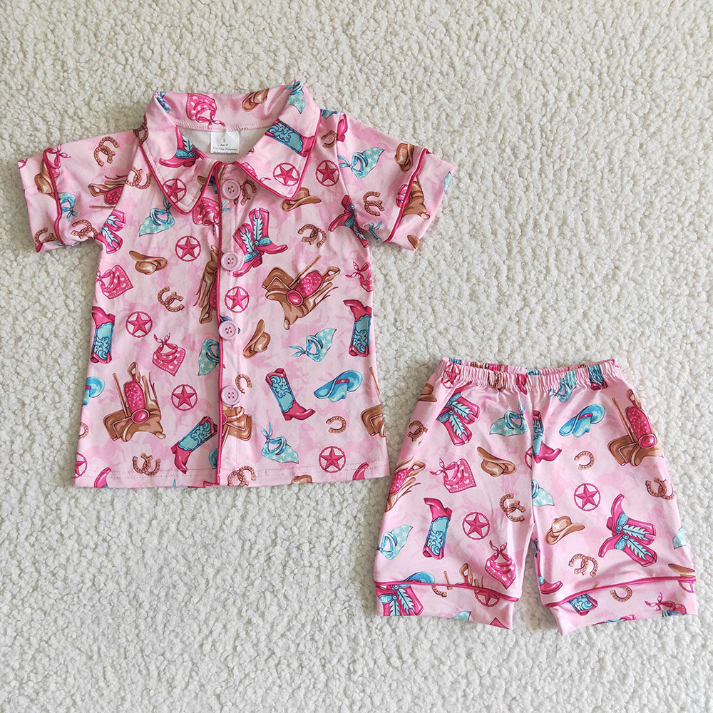 Baby girls boots western short sleeve shorts pajamas sleepwear