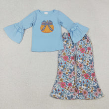 Load image into Gallery viewer, Sibling Embroidery Pumpkins Baby Girls Top Bell Bottom Pant Fall Clothes Sets Ruffle Rompers
