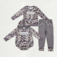 Load image into Gallery viewer, Sibling Baby Boys Embroidery Mama&#39;s Boy Grey Camo Pockets Pants Clothes Sets Hoodie Romper

