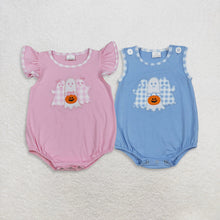 Load image into Gallery viewer, Sibling Baby Boys Girls Embroidery Ghosts Pumpkins Halloween Rompers
