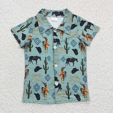Load image into Gallery viewer, Baby Boys Western Summer Sibling Button Ups Short Sleeve Shirts Tops

