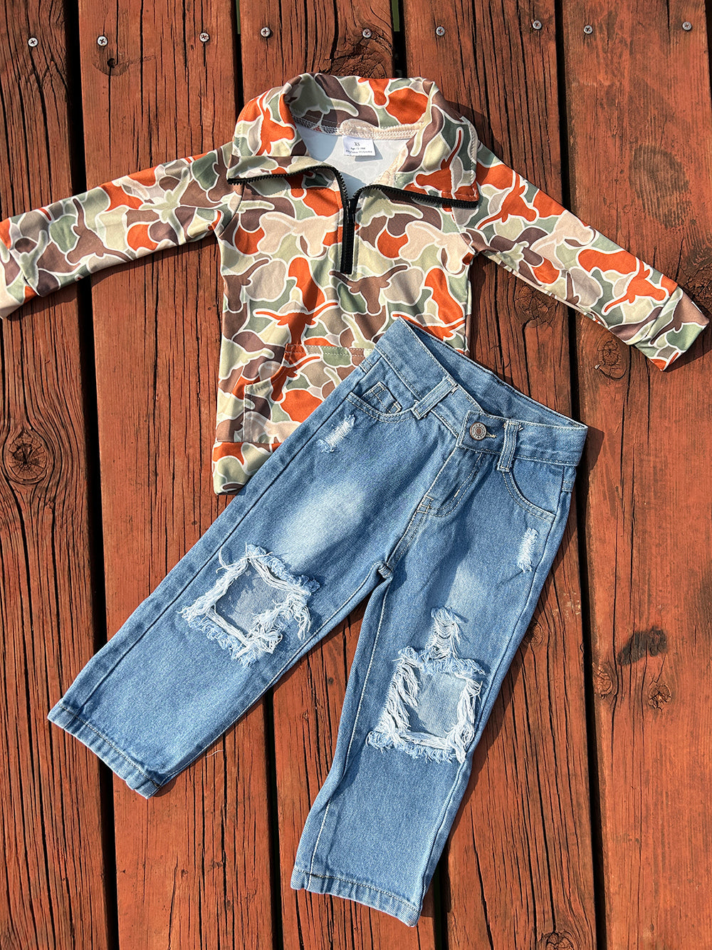 Baby Boys Western Cow Pullover Tee Denim Pants Clothes Sets