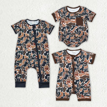 Load image into Gallery viewer, Baby Infant Boys Brown Camo Sibling Rompers
