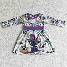 Load image into Gallery viewer, Baby girls Halloween cat long sleeve belt dresses
