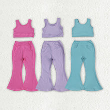 Load image into Gallery viewer, Sibling 3 Colors Baby Girls Yoga Vest Bell Bottom Pants Active Wear Outfits

