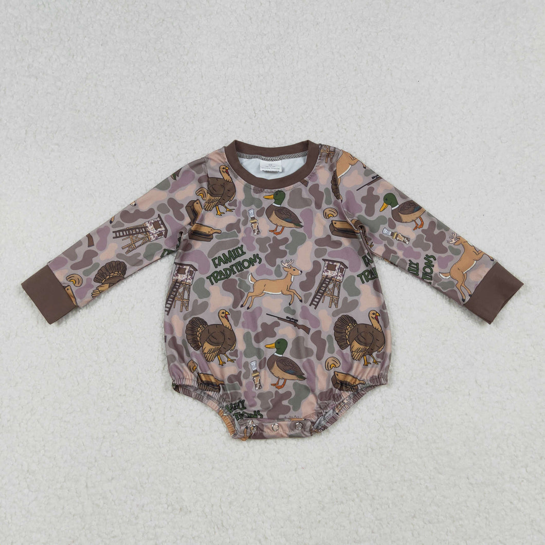 Baby Boys Brown Camo Turkey Ducks Hunting Rompers