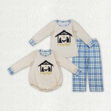 Load image into Gallery viewer, Sibling Baby Boys Nativity Long Sleeve Top Checked Pants Christmas Clothes Sets Rompers
