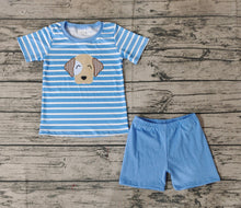 Load image into Gallery viewer, Baby Boys Blue Stripes Dog Tee Shirts Tops Shorts Clothes Sets
