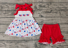 Load image into Gallery viewer, Baby Girls 4th Of July Flags Balloons Tunic Ruffle Shorts Clothes Sets
