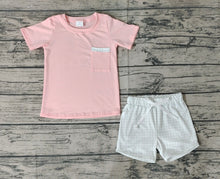 Load image into Gallery viewer, Baby Boys Pink Short Sleeve Tee Shirt Top Checkered Shorts Clothes Sets
