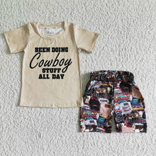 Load image into Gallery viewer, Baby boys cowboy stuff shorts set
