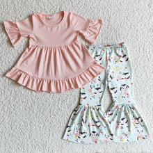 Load image into Gallery viewer, Baby girls cow hi-low tunic bell pants clothes sets
