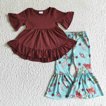 Load image into Gallery viewer, Baby Girls western hi-low tunic bell pants clothes sets
