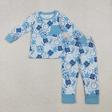 Load image into Gallery viewer, Baby Boys Blue Pocket Happy New Year Top Pant Pajamas Set
