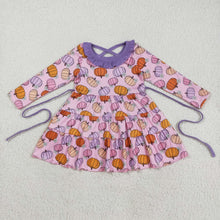 Load image into Gallery viewer, Baby Girls Pink Flowers Pumpkins Fall Knee Length Dresses With Belt
