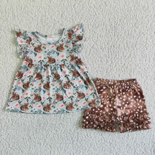 Load image into Gallery viewer, Baby girls deer summer shorts sets
