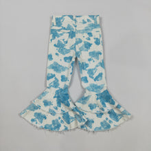 Load image into Gallery viewer, Baby Girls Blue Cow Print Denim Pants Bell Bottoms
