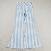 Load image into Gallery viewer, Adult Women Blue Stripes Denim Bell Pants Jeans
