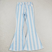 Load image into Gallery viewer, Adult Women Blue Stripes Denim Bell Pants Jeans
