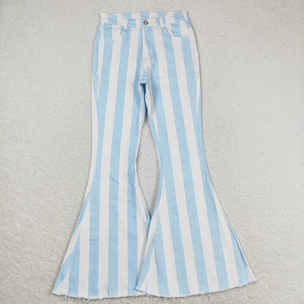 Adult Women Blue Stripes Denim Bell Pants Jeans