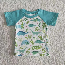 Load image into Gallery viewer, Baby boys blue dinosaur short sleeve raglan tee shirts tops
