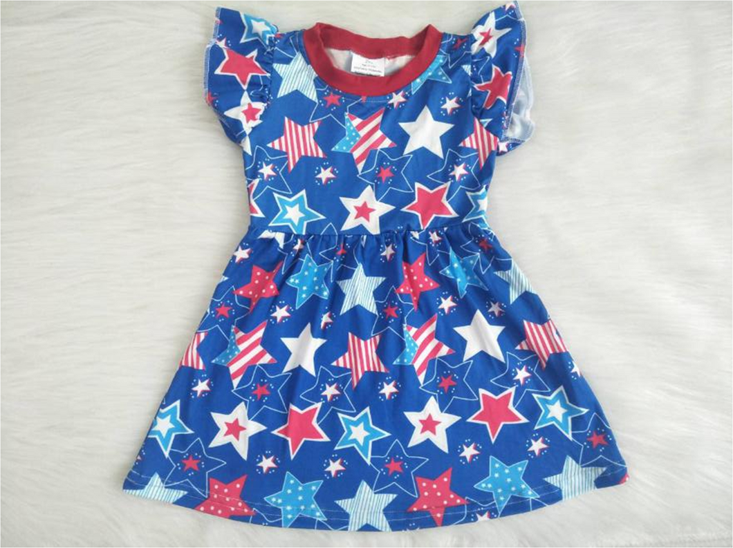 Blue stars soft puffy sleeves dress