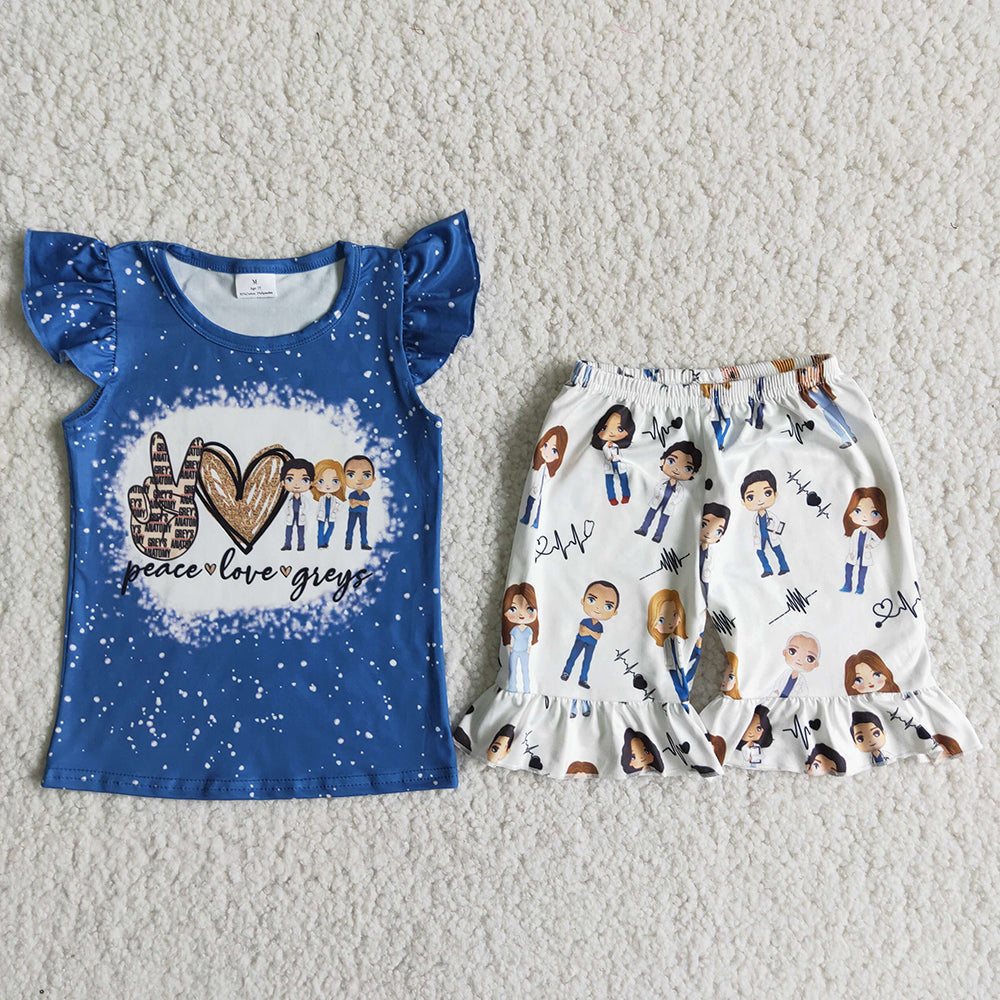 Blue puffy sleeves Shorts sets