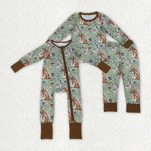Load image into Gallery viewer, Sibling Baby Boys Green Dogs Ducks Hunting Rompers Pajamas Sets
